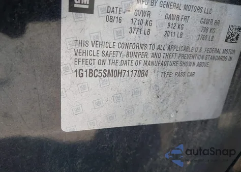 2017 Chevrolet Cruze Ls Auto z USA, uszkodzony, nr VIN 1G1BC5SM0H7117084